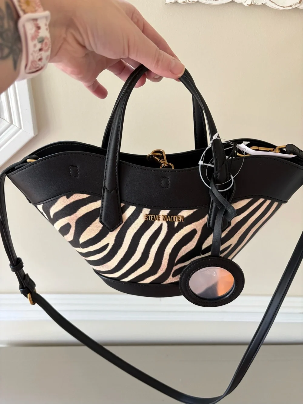 Steve Madden Black & White Zebra Print Satchel Bag